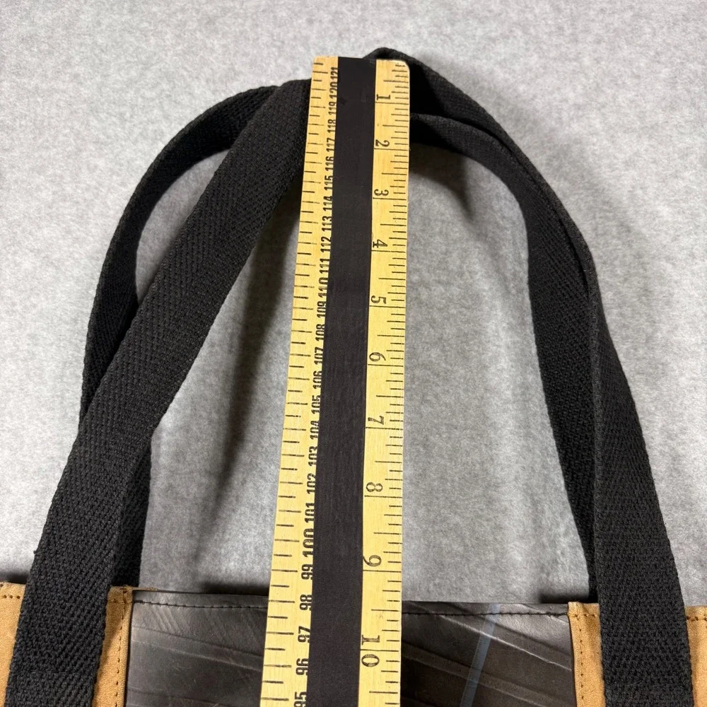Schreif Recycled Tire Inner Tube Suede Tote Bag Black Tan Plaid Lining Eco Bag